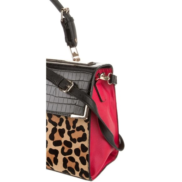 DUNE LONDON ANIMAL PRINT BLACK/RED LEATHER PONY HAIR TRIM FLAT HANDLE LARGE BAG - Picture 7 of 14